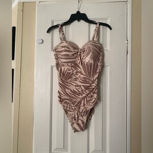 Tan and Cream Colored One Piece Swimsuit